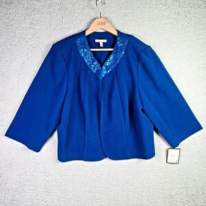 Maya Brooke 18W Blue Lace Embellished Open Front Jacket Dressy Plus Size